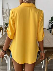 SHEIN LUNE Blusa amarilla de verano para mujer sin mangas con puño decorativo y cuello de camisa de 5 cm - Amarillo - Ver 2