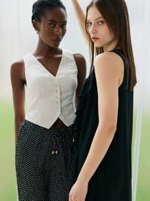 Maija Women Summer Casual Solid Textured Single-Breasted Suit Vest - Beige - View 3