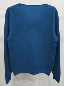 100%美麗諾羊毛女士毛衣V領套頭上衣，第一線現貨，休閒長袖無縫針織毛衣 - 藏蓝色 - 查看 5