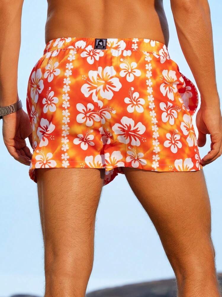 Men's Floral Print Drawstring Wide-Leg Beach Shorts For Vacation