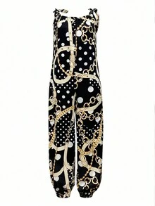 Women's Geometric Printed Sleeveless Jumpsuit With Knotted Straps, Summer - Multicolor - View 3