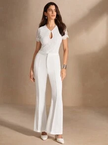 Anewsta White Gentle Lady Lace Hollow Out Bodysuit