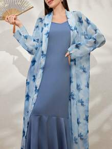 Modelyn Women's Elegant Spaghetti Strap Long Dress And Printed Cover Up 2-Piece Set, Summer Fall Cloth For Women - Blue - View 6