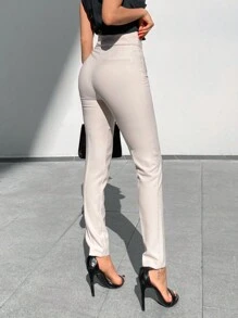 素色拉鏈門襟錐形褲