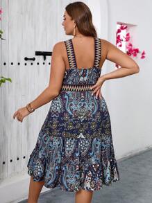 SHEIN VCAY Große Größen Blumiges Muster Allover Tiefes V-Ausschnitt Rüschenhemd ärmelloses Sommer Freizeitkleid - Verschiedenfarbig - Übersicht 2