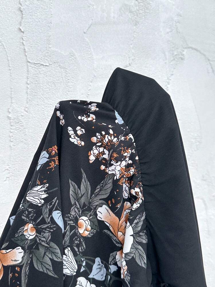 Plus Size Women's Fashionable V-Neck Printed Loose Waistband Dress