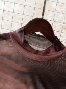 Franclia 女士夏季水洗染印花立領長袖網眼連體衣 - 棕色 - 查看 3