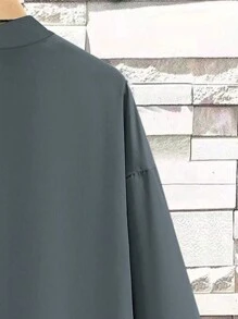 Claim Dot 男士度假休闲纯色落肩宽松日式衬衫，秋季 - 深灰色 - 查看 7