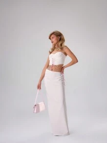 MUSERA Chân váy maxi buộc dây bên hông, thanh lịch, gợi cảm, thích hợp cho tiệc mùa hè, kỳ nghỉ, lễ Phục sinh. - Màu be - Xem 4