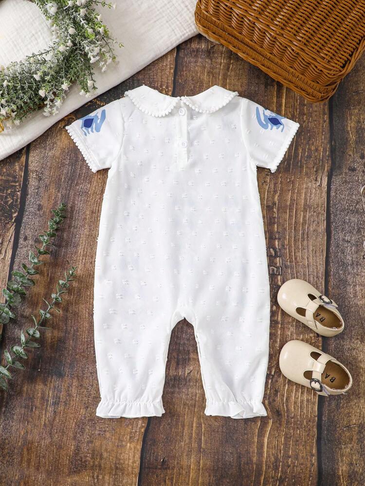 Baby Girl Casual Flower Printed Short Sleeve Jumpsuit, Summer
