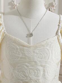 SHEIN Tween女孩心形領泡泡袖花卉洋裝，收緊腰身和不對稱的下擺 - 杏色 - 查看 7