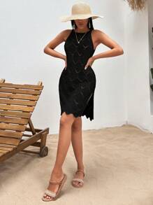 EURMUSE Split Thigh Cover Up Dress - Black - View 5