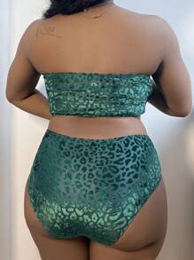 Slaydiva Plus Size Women's Stylish Leopard Print Bikini Swimwear Set - Dark Green - View 2