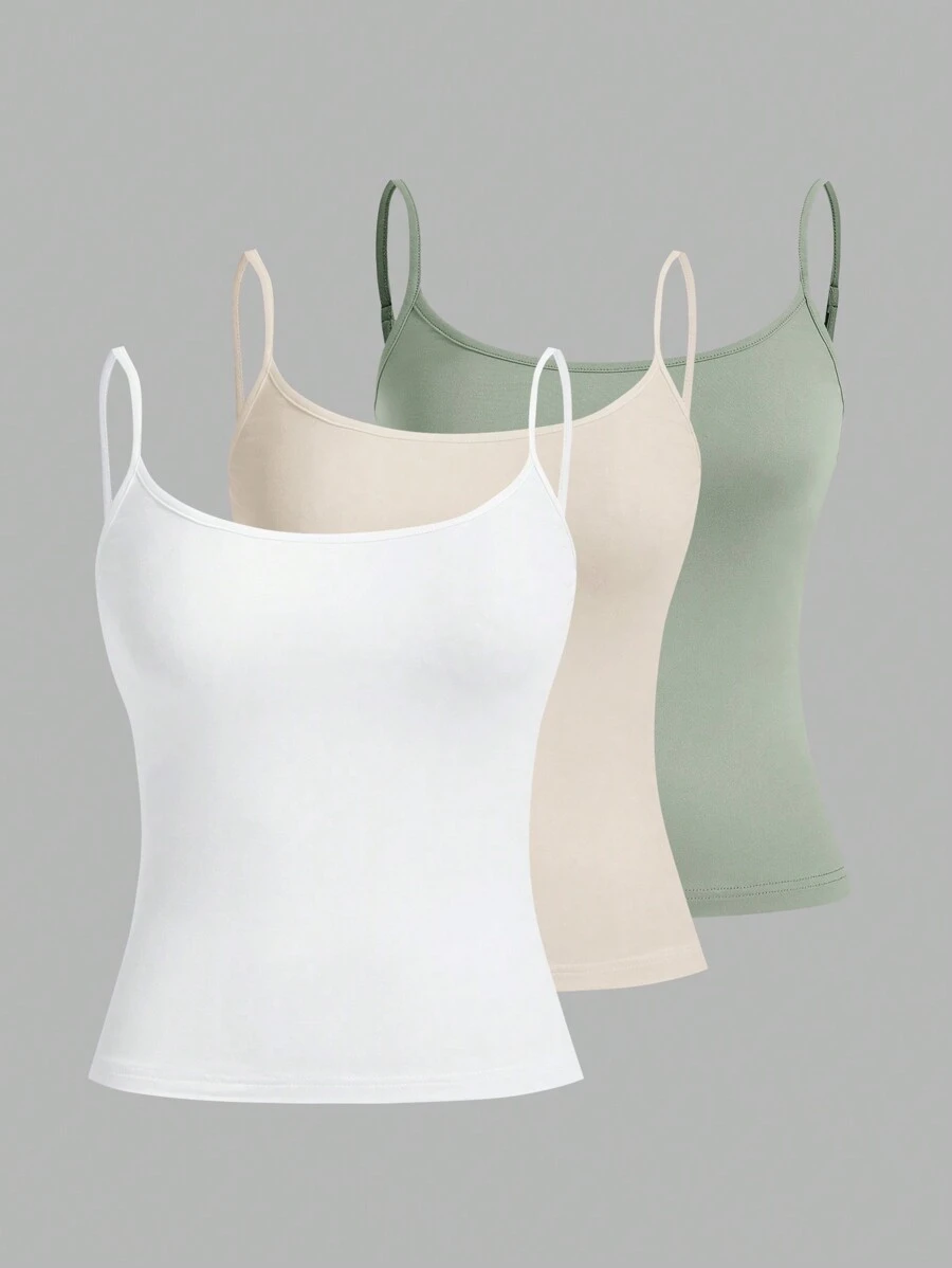 SHEIN EZwear 3pcs/Set Women Sexy Sleeveless Tight Fitting Camisole Tops, Suitable For Summer Back To School - Multicolor - View 1