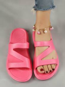Sandalias de plástico para mujer, ligeras para el verano, anti-deslizantes, resistentes al desgaste y para usar en el baño - Rosa Fucsia - Ver 4