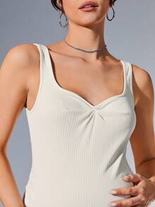 MaterniChic Maternity Casual And Comfortable Round Collar Shoulder Strap Tight Knit Knee-Length Dress, For Young And Mature Women - Apricot - View 4