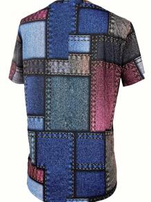 SHEIN LUNE Áo thun nữ Slim-Fit in hình chắp vá cổ tròn, áo ngắn tay giản dị cho mùa xuân và mùa hè, quần áo nữ - Nhiều màu - Xem 2