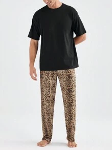 Men's Fashion Leopard Print Home Clothing Bottoms - Brown - View 3