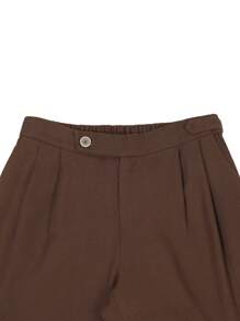 Manfinity Mode Men's Solid Color Pleated Tapered Dress Pants With Pocket, For Daily And Commute - Coffee Brown - View 6