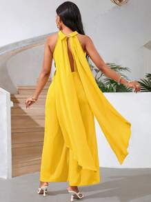 SHEIN Lady Combi-pantalon jaune éclatant pour femmes, tenues de festival avec pantalon à jambes larges - Jaune citron - Voir 6