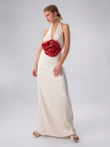 MUSERA Satin Oversized Floral Maxi Dress Elegant Spring Summer Vacation Party - Apricot - View 3