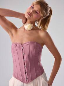 MUSERA Summer Elegant Solid Color Fishbone Clip Back Cross Tie Slim Fit Tube Top Vacation Spring Summer