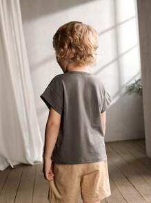 Cozy Pixies 年輕女孩字母圖案柔軟針織圓領垂墜肩毛衣 - 灰色 - 查看 2