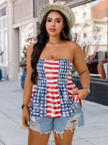 SHEIN LUNE Plus Size Women's Simple Printed Tube Top Everyday Shirt - Multicolor - View 7