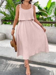 Breezaya Pure Plus Size Casual Solid Color Sleeveless Dress