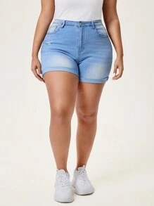 Flexra Plus High Waist Ripped Denim Shorts - Light Wash - View 3