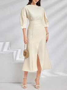 Modelyn Váy xẻ eo thanh lịch mùa hè dành cho nữ - Màu be - Xem 7