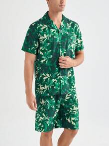 男士全印花短袖衫和短褲家居服套裝 - 綠色 - 查看 7