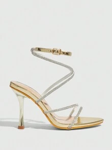 CUCCOO SZL Giày Sandal Nữ Cao Gót Quai La Mã Thời Trang, Dự Tiệc Gợi Cảm Baddie Hợp Thời Trang Sang Trọng Phong Cách Tuyệt Đẹp - Vàng - Xem 3