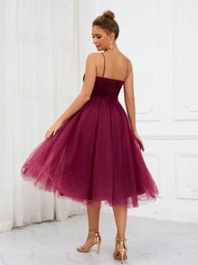 SHEIN Belle Váy thời trang nữ màu đỏ tía, váy dự tiệc cưới, váy dạ hội - Màu Đỏ Sâu - Xem 2