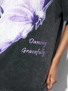 Maija 女士休闲印花T恤，适合返校季穿着，夏季蝴蝶标语印花圆领宽松短袖T恤，浪漫时尚，百搭；适合夏季度假，舒适，波西米亚风，沙滩装。 - 黑色 - 查看 3