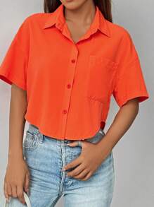 Chiquease Women's Simple Solid Color Short Casual Shirt,Short Sleeve Tops - Burnt Orange - View 5