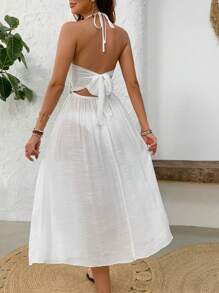 Swim Vcay 女士夏季服装女士纯色细肩带蕾丝边罩衫连衣裙，度假风格，夏季海滩