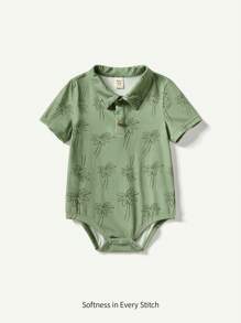 Cozy Pixies بوديسوت قصيرة الأكمام مصنوعة من قماش مضفر بنمط شجرة جوز الهند للأطفال الصبية - الأزرق - مشاهدة 8