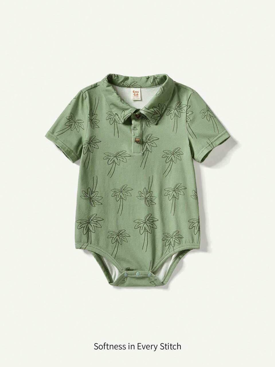 Coconut Tree Pattern Knitted Soft Collar Short-Sleeved Bodysuit For Baby Boys