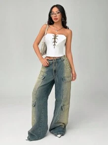 SHEIN Unity Women's Summer Tube Top With Eyelet Tie, Slim Fit Blouse - White - View 4