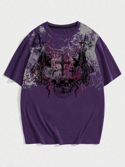 Goth T-shirt à manches courtes col rond imprimé crâne, style décontracté d'été pour hommes, style école, années 2000