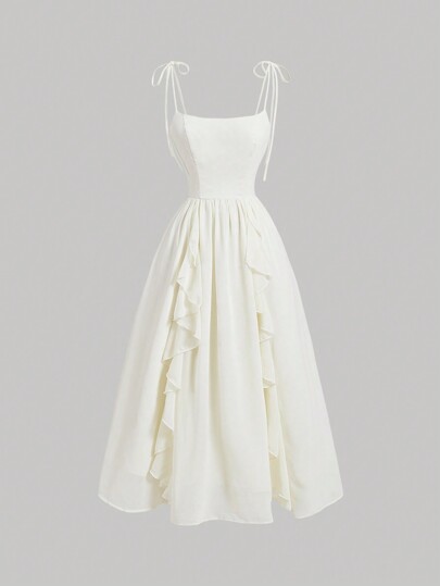 SHEIN MOD Apricot Ruffle Women's Flamenco Dress,Wedding Dress,Graduation Dress,White Graduation Dress