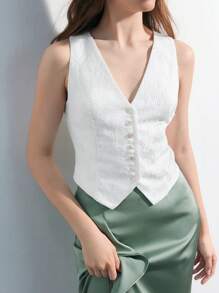 Maija Women Summer Casual Solid Textured Single-Breasted Suit Vest - Beige - View 13