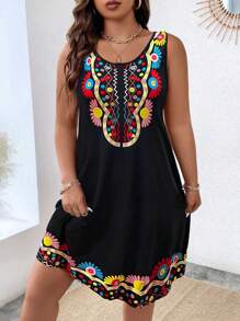 EMERY ROSE Vestido Sin Mangas De Talla Grande De Verano Con Impresión Floral Casual