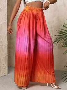 SHEIN Slayr 女士漸層褶皺寬腿褲 - 橘色 - 查看 3