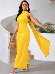 SHEIN Lady Combi-pantalon jaune éclatant pour femmes, tenues de festival avec pantalon à jambes larges - Jaune citron - Voir 3
