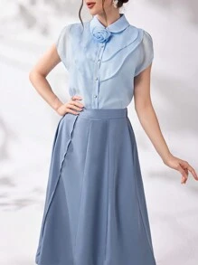 Modelyn Elegant Women's 3D Floral Decorated Top And Skirt Set