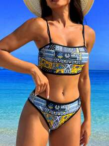 SHEIN Swim Bộ bikini họa tiết hoa gợi cảm cho kỳ nghỉ của phụ nữ, họa tiết ngẫu nhiên, dây đeo vai có thể tháo rời mùa hè - Nhiều màu - Xem 3