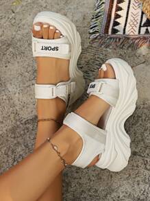 Sandalias deportivas para mujer con suela gruesa, nuevos zapatos de playa con cierre de gancho y bucle, sandalias deportivas de moda de punta abierta para el verano - Beis - Ver 5