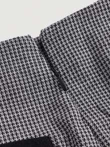 SHEIN MOD Conjunto de dos piezas estilo retro a cuadros de pata de gallo para mujer, blanco y negro, traje de pantalones, conjunto de atuendo, conjunto de verano, atuendo de regreso a la escuela - Blanco y Negro - Ver 3